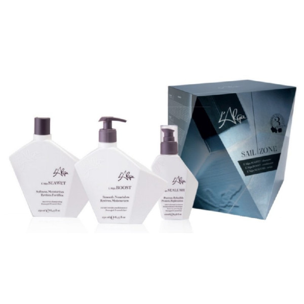 L'Alga Sailzone Kit plaukų priežiūros priemonių rinkinys: šampūnas, 250 ml, kondicionierius, 250 ml, serumas plaukams, 100 ml