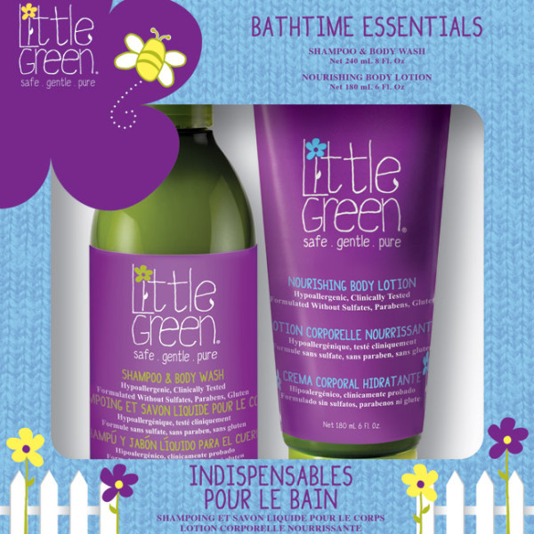  Little Green Bathtime Essentials plaukų ir kūno priežiūros priemonių rinkinys vaikams: plaukų šampūnas-kūno prausiklis, 240 ml ir kūno losjonas, 180 ml