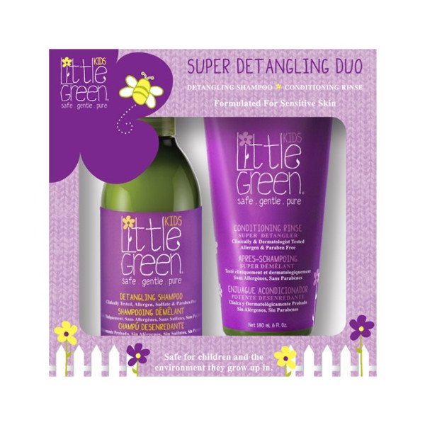 Little Green Kids Super Detangling Duo rinkinys plaukų priežiūrai vaikams: plaukų šampūnas, 240 ml ir plaukų kondicionierius, 180 ml
