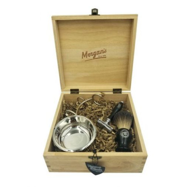 Morgan's Pomade skutimosi priežiūros priemonių rinkinys Morgan's Luxury Shave Gift Set in Wooden Box