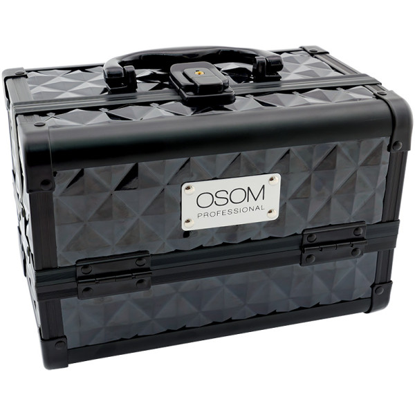 OSOM Professional Osom DB-096S plastikinis lagaminas su aliuminėmis apdailomis, juodas