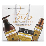 Plaukų priežiūros priemonių rinkinys Saryna KEY Trio Goes Deeper Repair Set, skirtas pažeistiems plaukams: kaukė, 500 ml, šampūnas, 500 ml, plaukų aliejus, 105 ml