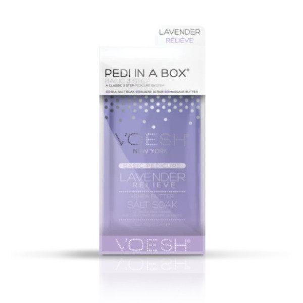 Procedūra kojoms Voesh Basic Pedi In A Box 3 in 1 Lavender Relieve, su taukmedžio sviestu, levadų ekstraktais, maitina pėdų odą