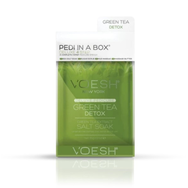 Procedūra kojoms Voesh Pedi In A Box 4 in 1 Green Tea Detox, su žaliosios arbatos ekstraktais, detoksikuoja pėdas