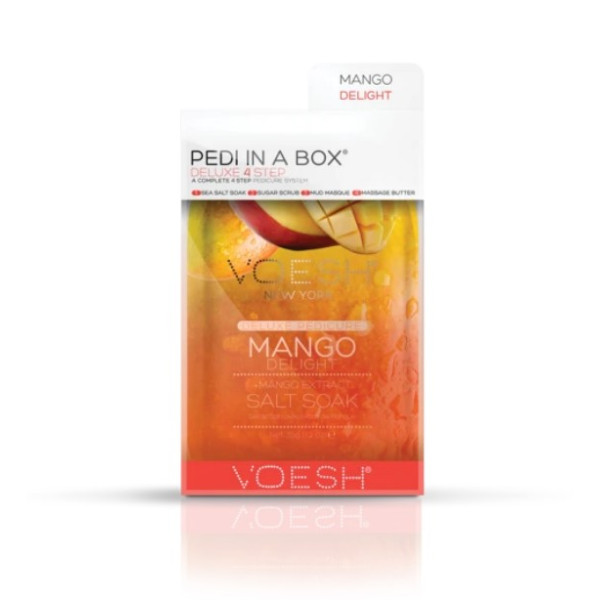 Procedūra kojoms Voesh Pedi In A Box 4 in 1 Mango Delight, su mango ekstraktais, maitina pėdų odą