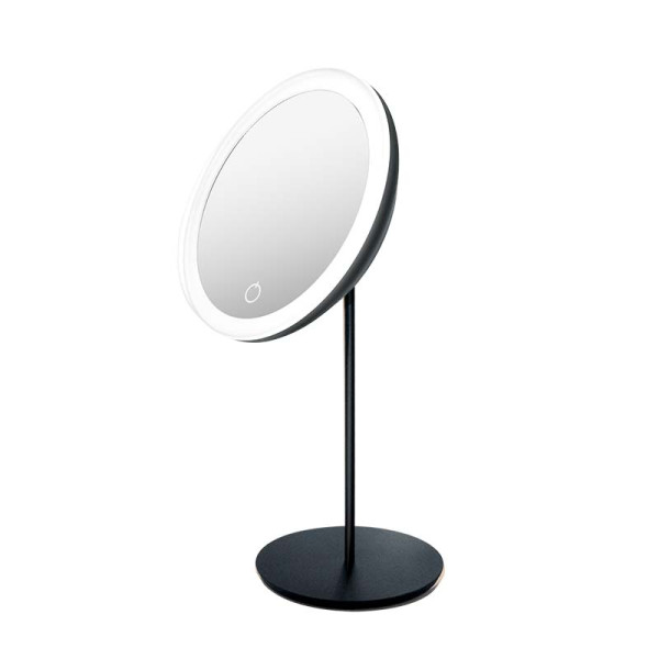 Veidrodis ant kojelės su LED apšvietimu Be Osom LED Table Mirror Matte Black, juodos spalvos, 1X, skersmuo 175 mm