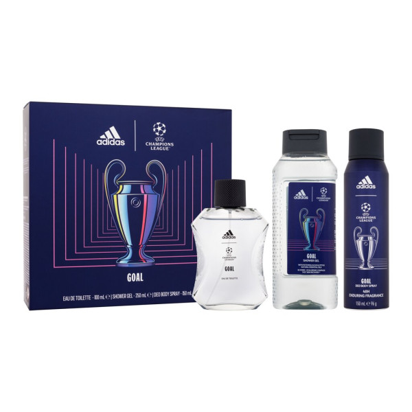 Adidas UEFA Champions League Goal rinkinys vyrams (EDT, 100 ml + dušo želė, 250 ml + dezodorantas, 150 ml)