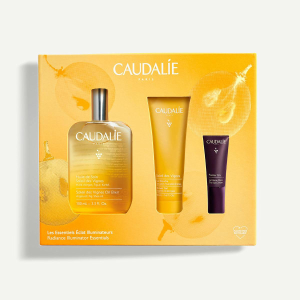 Caudalie The Brightening Glow Essentials veido ir kūno priežiūros rinkinys (kūno aliejus, 100 ml + dušo želė, 50 ml + paakių kremas, 5 ml)