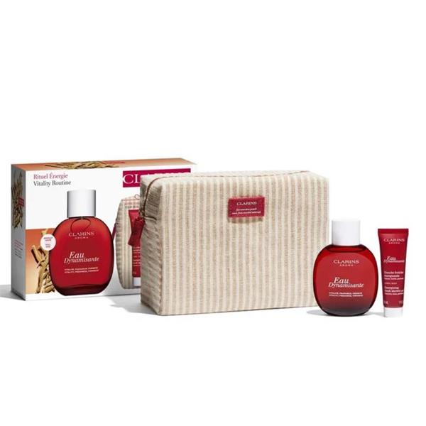 Clarins Eau Dynamisante rinkinys Unisex (Eau de Soin kūno dulksna, 100 ml + dušo želė, 30 ml + kosmetinė)