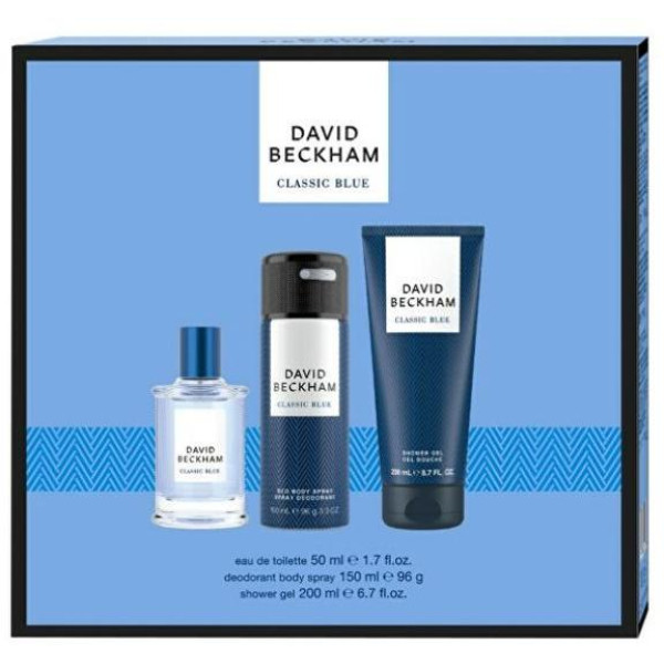 David Beckham Classic Blue rinkinys vyrams (EDT, 50 ml + dušo želė, 200 ml + dezodorantas, 150 ml)