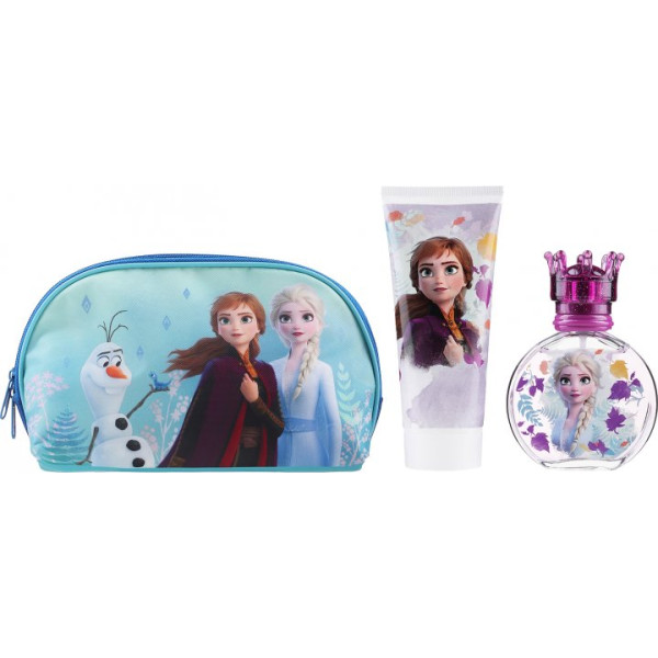 Disney Frozen II vaikiškos kosmetikos rinkinys (EDT tualetinis vanduo, 50 ml + dušo želė, 100 ml + kosmetinė)