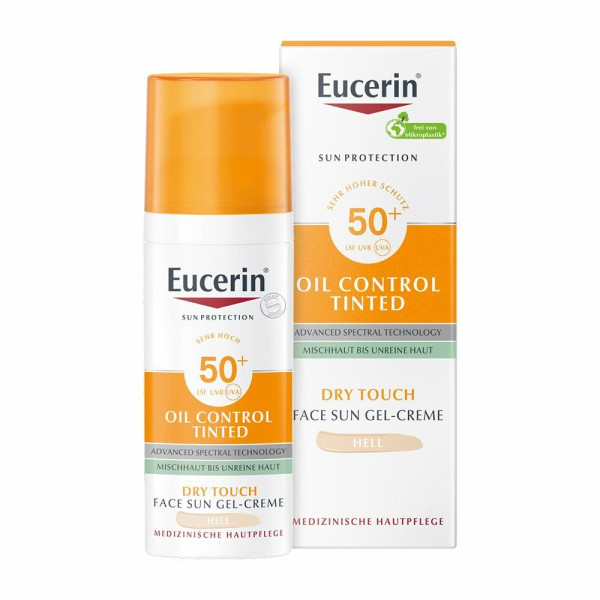 Eucerin Sun Oil Control Tinted Dry Touch Sun Gel-Cream SPF 50+ apsauginis kremas nuo saulės, Light, 50 ml