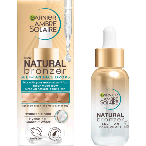 Garnier Ambre Solaire Natural Bronzer Self-Tan Face Drops savaiminio įdegio lašai veidui, 30 ml