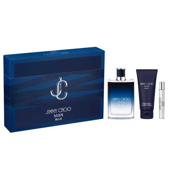 Jimmy Choo Man Blue rinkinys vyrams (EDT, 100 ml + EDT, 7,5 ml + dušo želė, 100 ml)