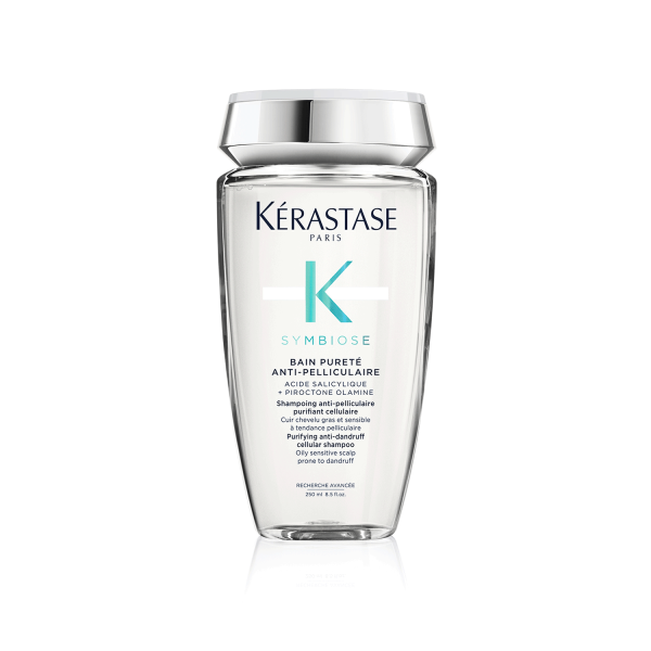 Kérastase Symbiose Bain Pureté Anti-Pelliculaire Purifying Anti-Dandruff Cellular Shampoo valomasis šampūnas nuo pleiskanų riebiai ir jautriai galvos odai, 250 ml