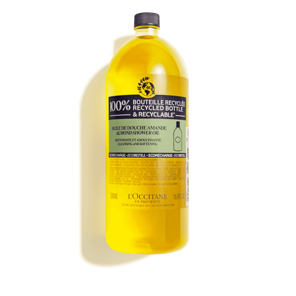 L'occitane Almond Shower Oil Eco-Refill migdolų dušo aliejaus papildymas, 500ml