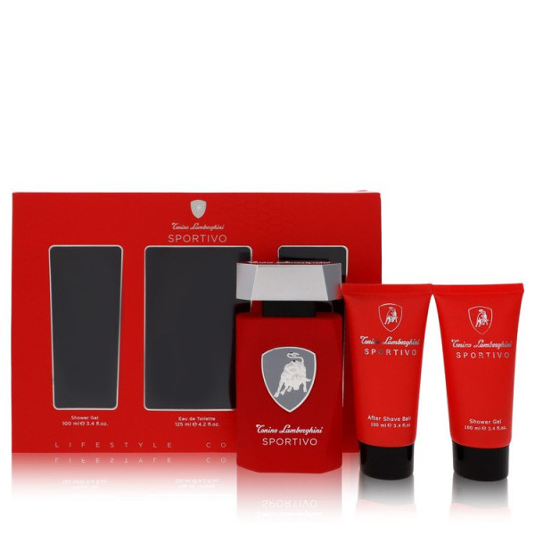 Tonino Lamborghini Sportivo Eau De Toilette, 125 ml Spray Gel De Baño, 100 ml Balsamo After Shave, 100 ml