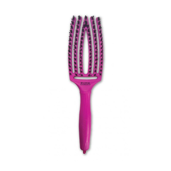 Lenktas šepetys plaukams Olivia Garden Fingerbrush Neon Purple, skirtas plaukų džiovinimui