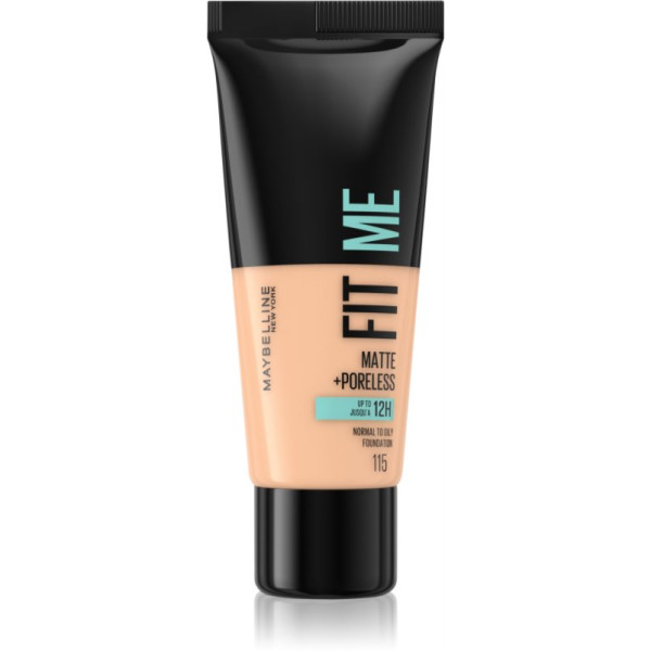 Maybelline Fit Me! Matte + Poreless Makeup skystas makiažo pagrindas, 115 Ivory, 30 ml