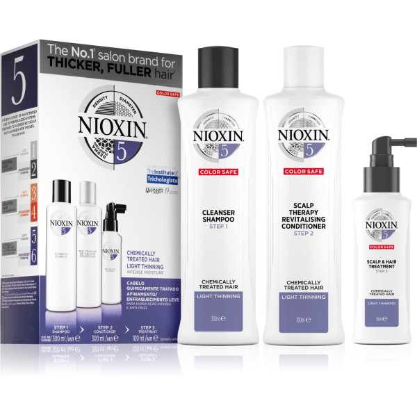 Nioxin System 5 Color Safe Chemically Treated Hair Light Thinning plaukų priežiūros rinkinys