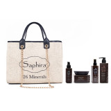 Saphira Steppin-Out Bag plaukų priežiūros priemonių rinkinys: šampūnas, kaukė, daugiafunkcė priemonė plaukams, aliejus, rankinė