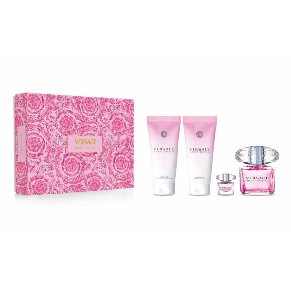 Versace Bright Crystal rinkinys moterims (EDT, 90 ml + EDT, 5 ml + kūno losjonas, 100 ml + dušo želė, 100 ml)