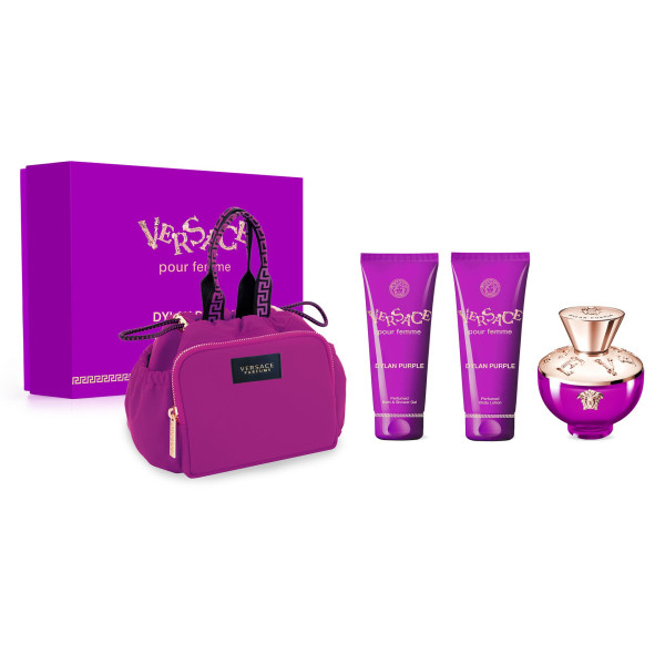 Versace Dylan Purple rinkinys moterims (kosmetinė + EDP, 100 ml + dušo želė 100 ml + kūno losjonas, 100 ml)