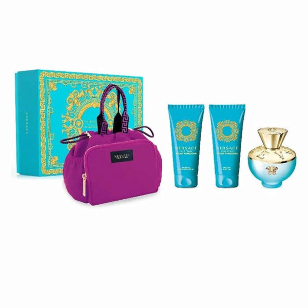 Versace Dylan Torquoise rinkinys moterims (EDT, 100 ml + kūno losjonas, 100 ml + dušo želė, 100 ml + kosmetinė)