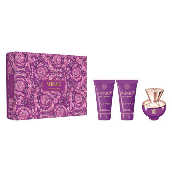 Versace Pour Femme Dylan Purple rinkinys moterims (EDP, 50 ml + dušo želė, 50 ml + kūno losjonas, 50 ml)