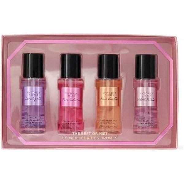 Victoria´s Secret The Best Of Mist kūno dulksnų rinkinys (Love Spell, 75 ml + Pure Seduction, 75 ml + Bare Vanilla, 75 ml + Velvet Petals, 75 ml)