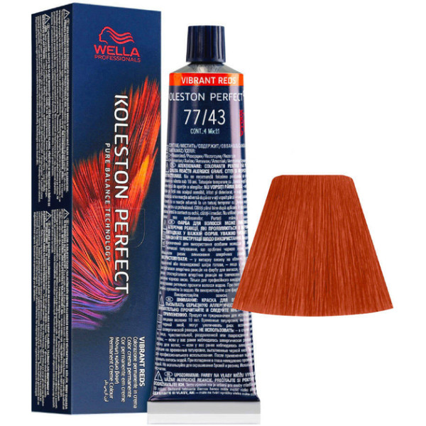 Wella Professionals Koleston Perfect Me+ Vibrant Reds 77/43 Medium Intense Blonde Golden Copper plaukų dažai, 60 ml 